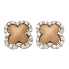 18K Yellow Gold Matte Finish Clover Earrings