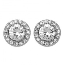 Round Diamond Stud Earrings With White Gold Diamond Jackets