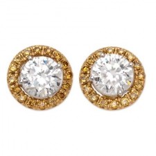 Round Diamond Stud Earrings With Yellow Gold Diamond Jackets