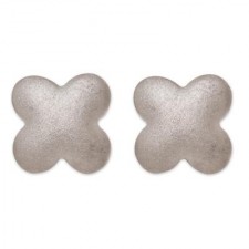 18K White Gold Matte Finish Clover Earrings