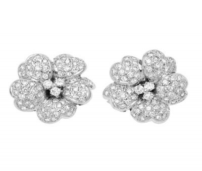 18K White Gold Flower Earrings