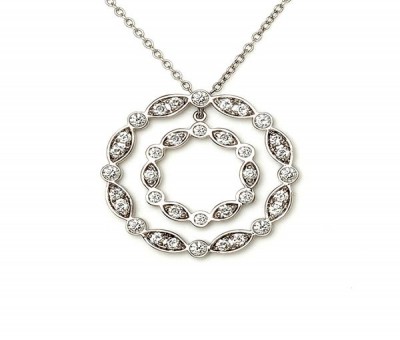 14K White Gold Round Diamond Necklace