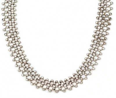 18K White Gold Tube Set Round Diamond Necklace