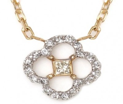 18K Two-Tone Gold Diamond Clover Necklace