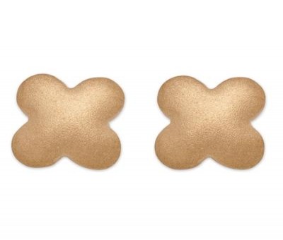 18K Yellow Gold Matte Finish Clover Earrings