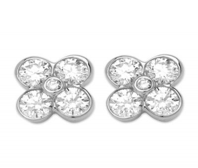 18K White Gold Diamond Clover Earrings