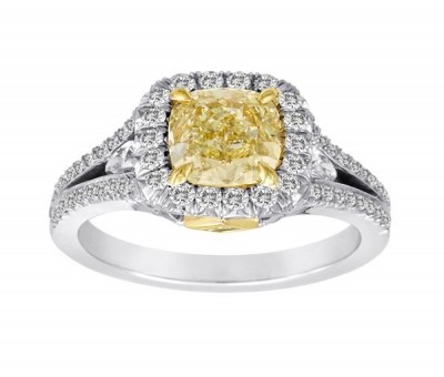 Fancy Yellow 1.73Ct Cushion Ring