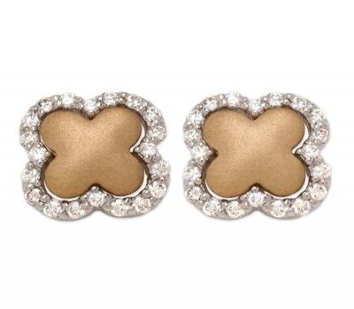 18K Yellow Gold Matte Finish Clover Earrings