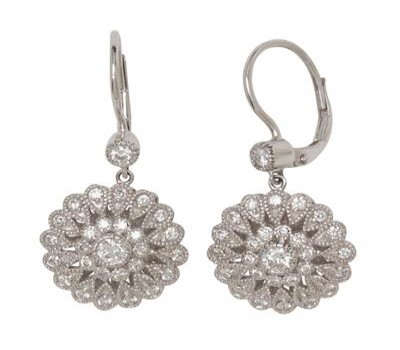 14K White Gold Antique Hanging Earrings