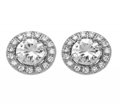 Round Diamond Stud Earrings With White Gold Diamond Jackets