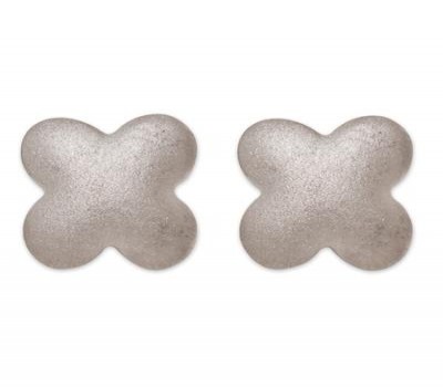 18K White Gold Matte Finish Clover Earrings