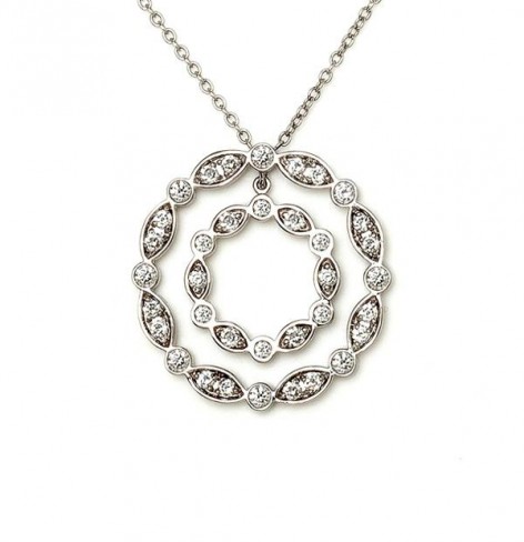 14K White Gold Round Diamond Necklace