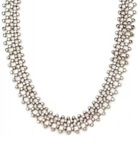 18K White Gold Tube Set Round Diamond Necklace