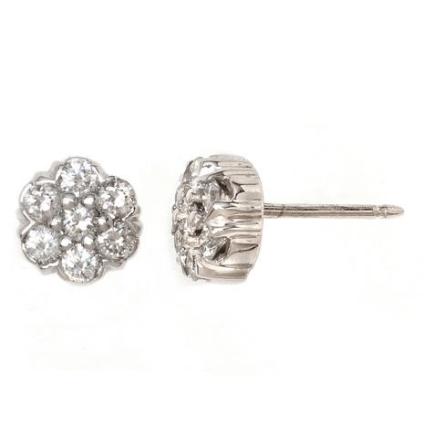 14K White Gold Round Diamond Cluster Earrings