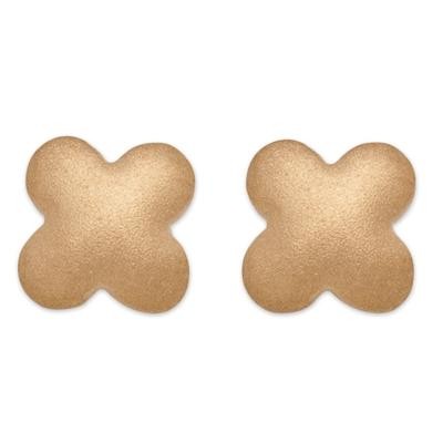 18K Yellow Gold Matte Finish Clover Earrings