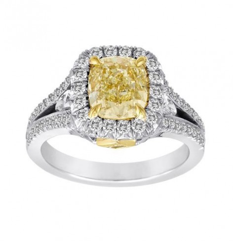 Fancy Yellow 1.73Ct Cushion Ring