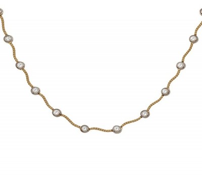 Two-Tone Gold Round Diamond Station Necklace