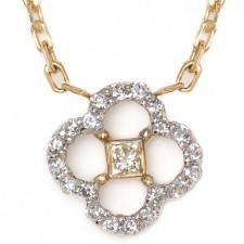 18K Two-Tone Gold Diamond Clover Necklace