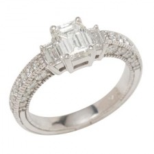 14K White Gold Engagement Ring With Emerald Cut Diamond