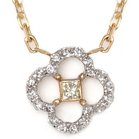 18K Two-Tone Gold Diamond Clover Necklace