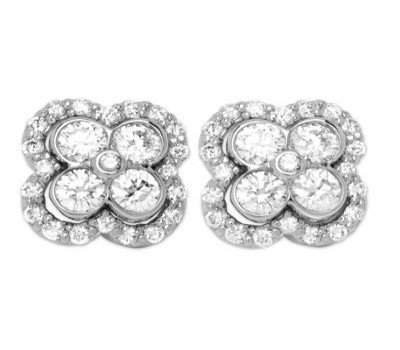 18K White Gold Diamond Clover Earrings