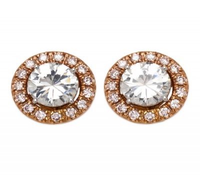 Round Diamond Stud Earrings With Pink Gold Diamond Jackets