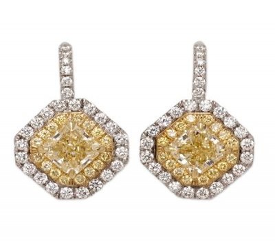 18K Two Tone Fancy Yellow Diamond Earrings
