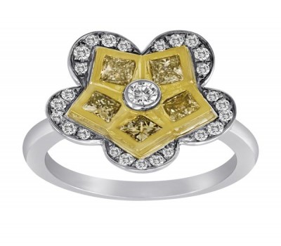 Flower Ring With Yellow Diamonds